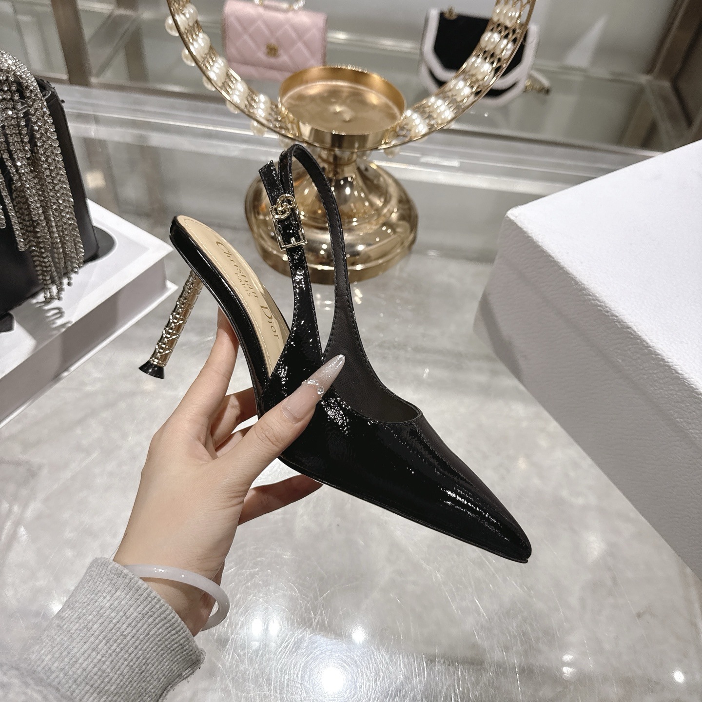 Dior-Icon-Slingback-Pumps-Shoes-Black-Supple-Calfskin-Leather-35To41