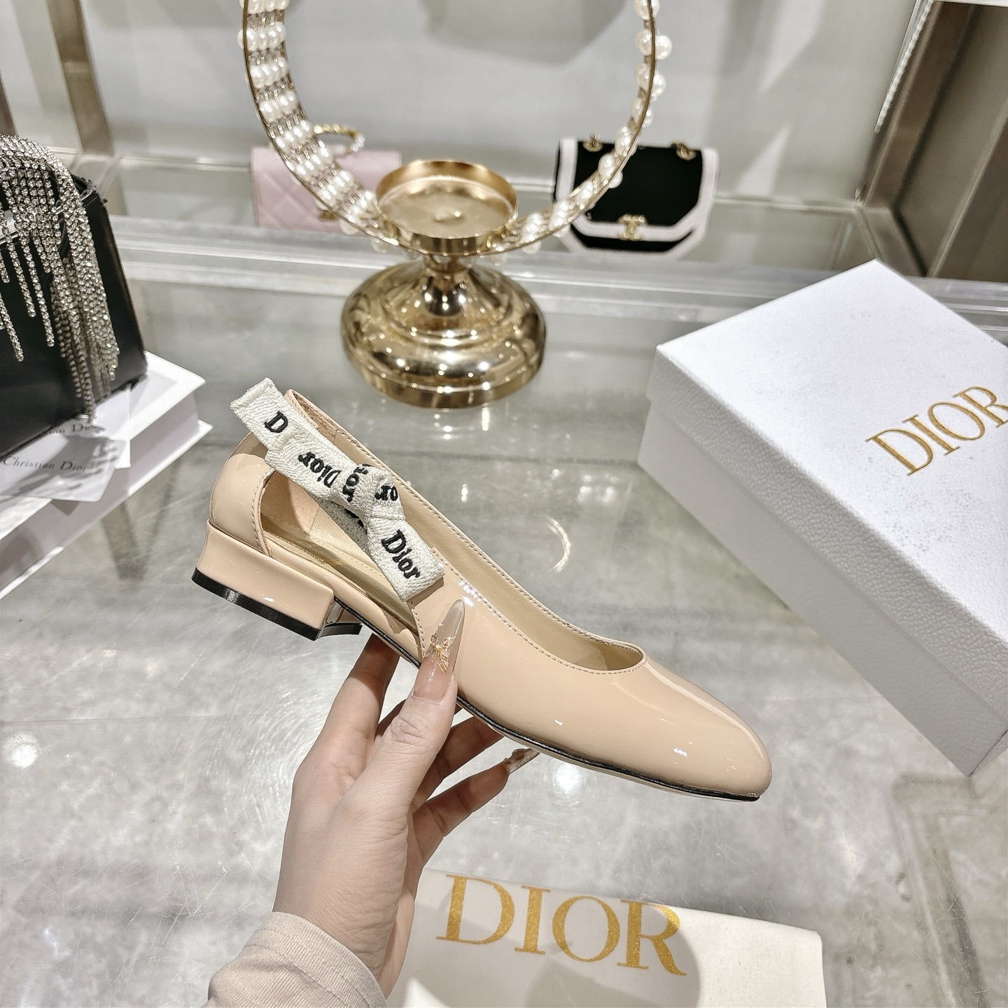 Dior-Jadior-Beige-Patent-Calfskin-Leather-Ballet-Flats-Shoes-30MM-35To41