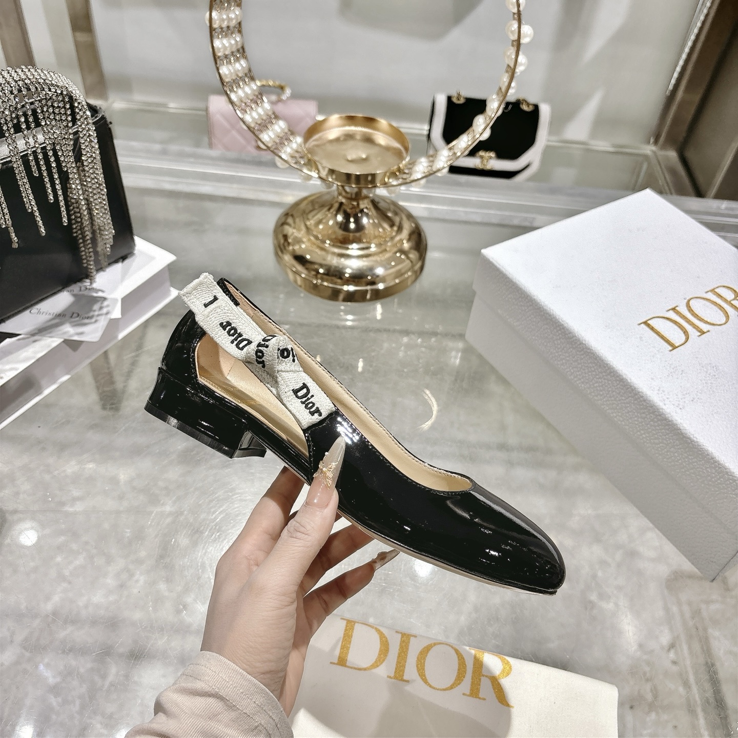 Dior-Jadior-Black-Patent-Calfskin-Leather-Ballet-Flats-Shoes-30MM-35To41