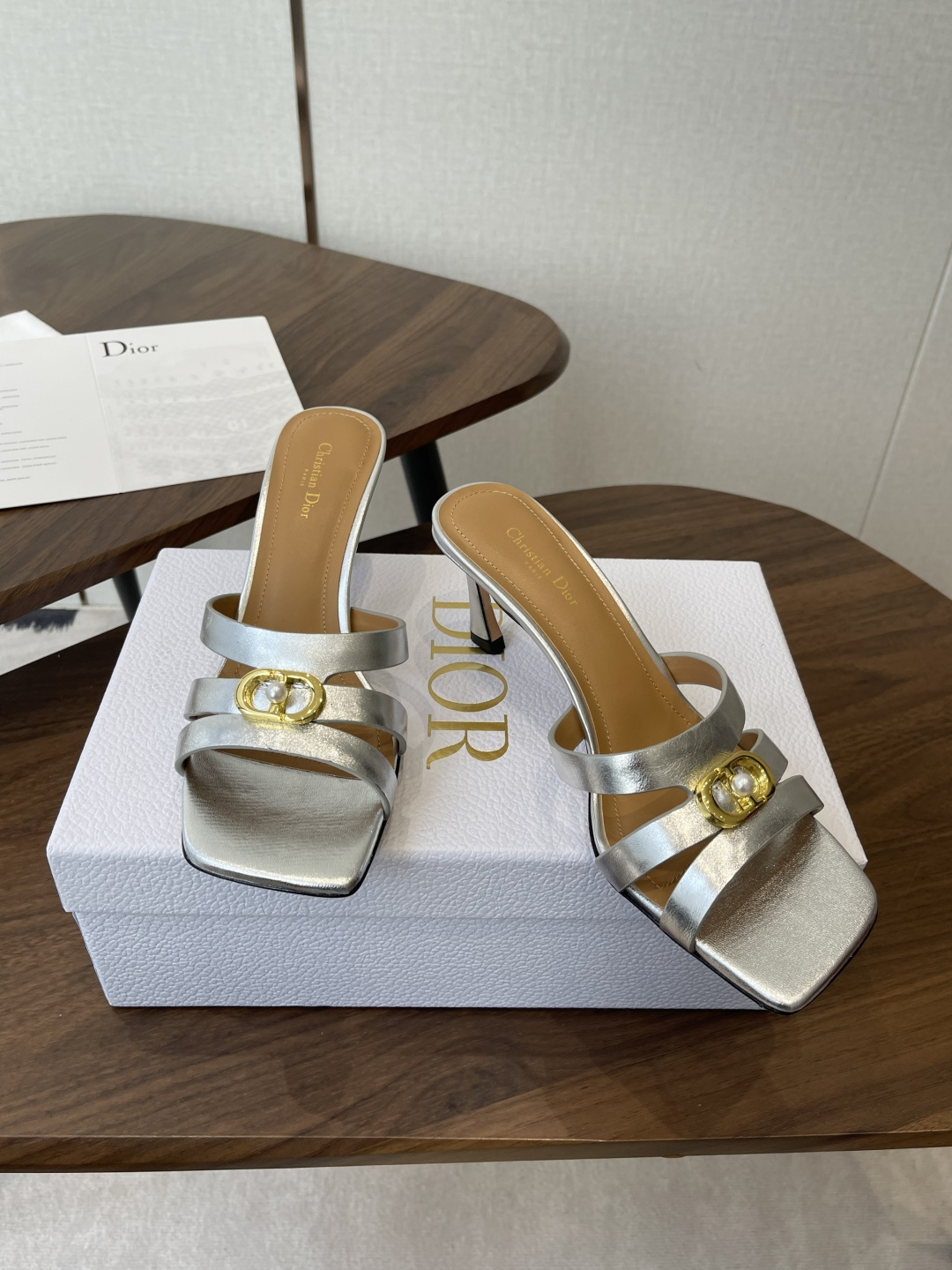 Dior-or-30M-Heeled-Slides-Sandals-Shoes-Silver-Patent-Calfskin-Leather-70MM-35To40