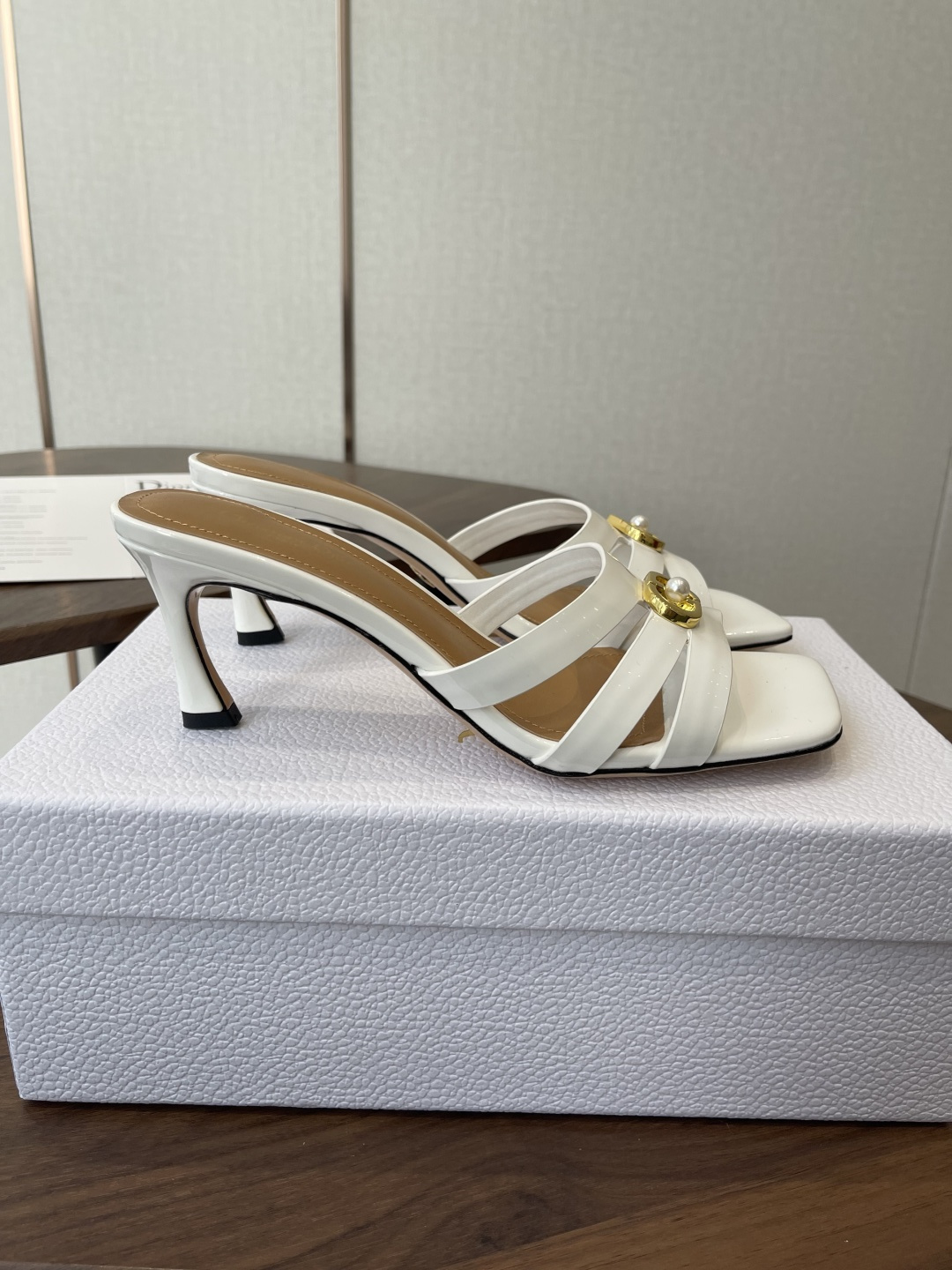 Dior-or-30M-Heeled-Slides-Sandals-Shoes-White-Patent-Calfskin-Leather-70MM-35To40