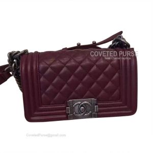 Chanel Boy Bag Small In Wine Lambskin With Silver HW