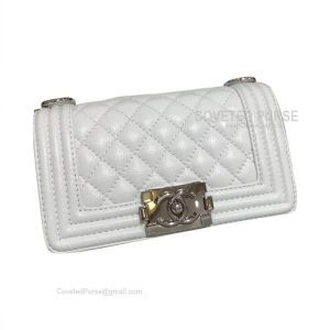 Chanel Boy Bag Small In White Caviar With Shiny Silver HW