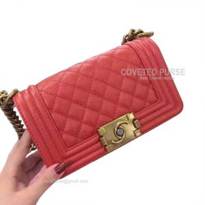 Chanel Boy Bag Small In Pearlite Orange Caviar With Gold HW