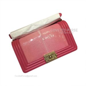 Chanel Boy Bag Medium In Pink Stingray Embossed Calfskin With Gold HW