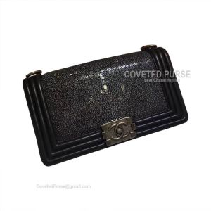 Chanel Boy Bag Medium In Black Stingray Embossed Calfskin With Silver HW