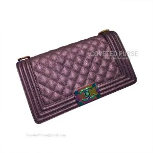 Chanel Boy Bag Medium In Purple Goatskin With Iridescent Gold HW