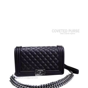 Chanel Boy Bag Medium In Black Lambskin With Silver HW