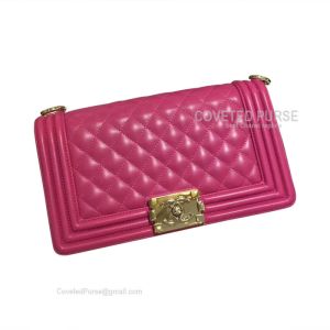 Chanel Boy Bag Medium In Rose Lambskin With Shiny Gold HW