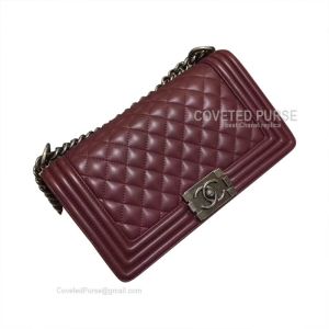 Chanel Boy Bag Medium In Bordeaux Lambskin With Silver HW