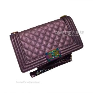Chanel Boy Bag Medium In Purple Lambskin With Shiny Gold HW