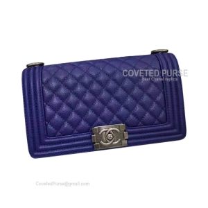 Chanel Boy Bag Medium In Electric Blue Caviar With Silver HW