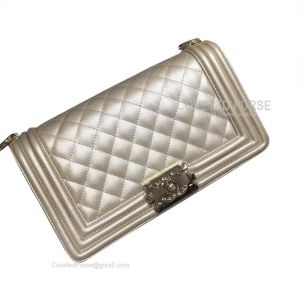 Chanel Boy Bag Medium In Gold Caviar With Shiny Gold HW