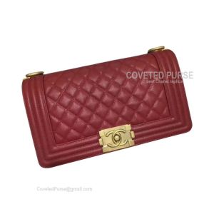 Chanel Boy Bag Medium In Wine Caviar With Shiny Gold HW