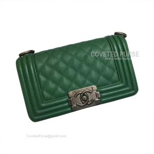 Chanel Boy Bag Medium In Green Caviar With Silver HW