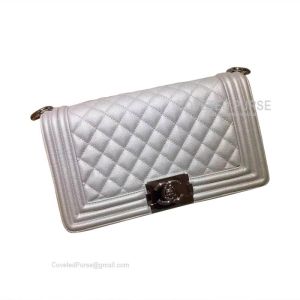 Chanel Boy Bag Medium In Metallic Caviar With Shiny Silver HW