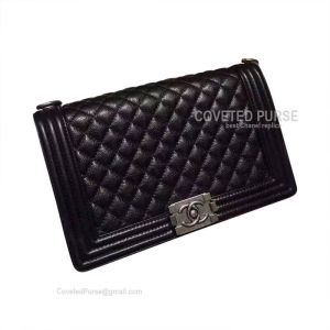 Chanel Boy Bag New Medium In Black Caviar With Silver HW