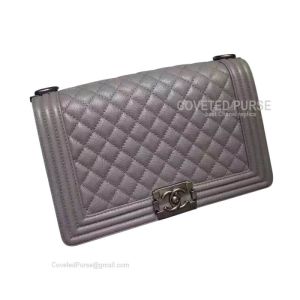 Chanel Boy Bag New Medium In Gray Caviar With Silver HW