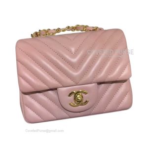 Chanel Mini Flap Bag Light Pink Lambskin Chevron With Gold HW