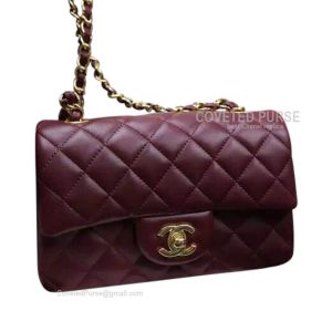 Chanel Mini Flap Bag Wine Lambskin With Gold HW
