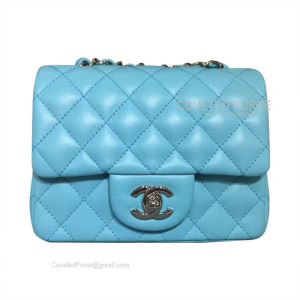 Chanel Mini Flap Bag Light Blue Lambskin With Silver HW