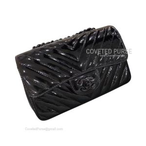 Chanel Mini Flap Bag Rectangular Patent Chevron In Black With Silver HW