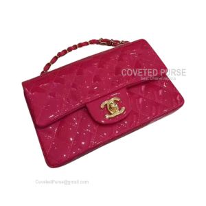 Chanel Mini Rectangular Flap Bag Patent In Rose With Gold HW