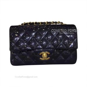 Chanel Mini Flap Bag Rectangular Patent In Starry Ash With Gold HW