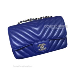 Chanel Mini Flap Bag Rectangular Electric Blue Lambskin Chevron With Silver HW