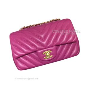 Chanel Rectangular Mini Flap Bag Rose Lambskin Chevron With Gold HW