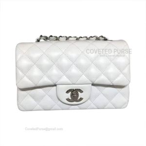 Chanel Mini Flap Bag Rectangular White Lambskin With Silver HW