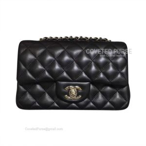 Chanel Mini Rectangular Flap Bag Black Lambskin With Silver HW
