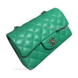 Chanel Rectangular Mini Flap Bag Lake Green Lambskin With Silver HW