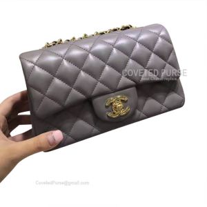 Chanel Mini Flap Bag Rectangular Gray Lambskin With Gold HW
