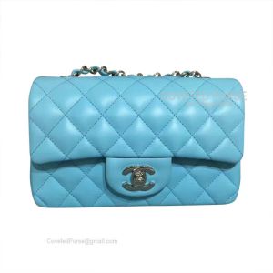 Chanel Rectangular Mini Flap Bag Ma Caron Blue Lambskin With Silver HW