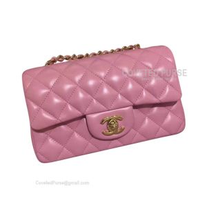 Chanel Rectangular Mini Flap Bag Peach Pink Lambskin With Gold HW