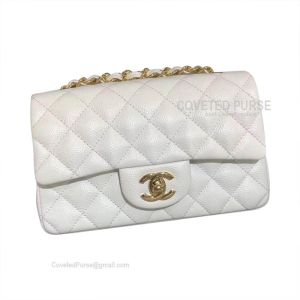 Chanel Mini Rectangular Flap Bag White Caviar With Gold HW