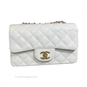 Chanel Rectangular Mini Flap Bag Caviar White With Gold HW