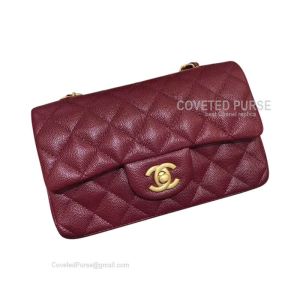 Chanel Mini Flap Bag Rectangular Wine Caviar With Gold HW