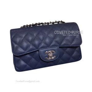 Chanel Mini Rectangular Flap Bag Light Blue Caviar With Silver HW