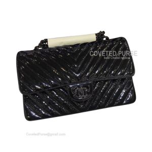 Chanel So Black Medium Flap Bag Patent Chevron With Black HW