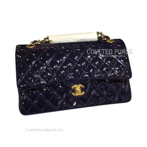 Chanel Medium Flap Bag Patent In Sapphire With Gold HW