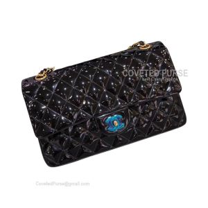 Chanel Medium Flap Bag Patent In Black With Gold HW