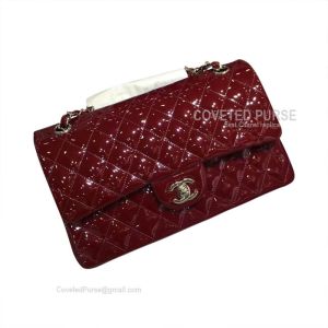 Chanel Medium Flap Bag Patent In Wine With Silver HW