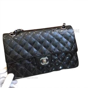 Chanel Medium Flap Bag Patent In Iron Gray With Silver HW