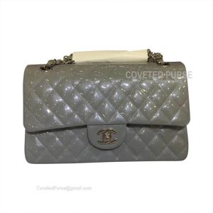 Chanel Medium Flap Bag Patent In Gray With Silver HW