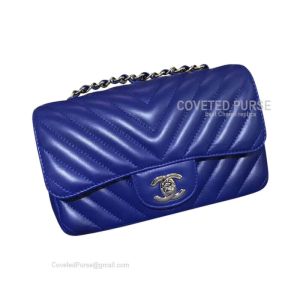 Chanel Medium Flap Bag Electric Blue Lambskin Chevron With Silver HW