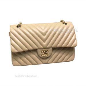 Chanel Medium Flap Bag Apricot Lambskin Chevron With Gold HW