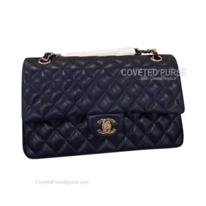 Chanel Medium Flap Bag Sapphire Lambskin With Gold HW