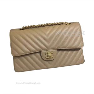 Chanel Medium Flap Bag Caramel Caviar Chevron With Gold HW